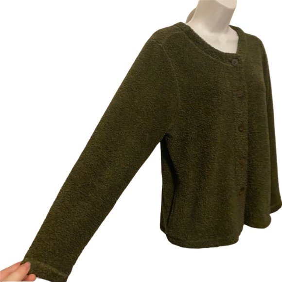 Vintage ALPS Olive button down Fuzzy cardigan Jacket size large - Picture 3 of 16